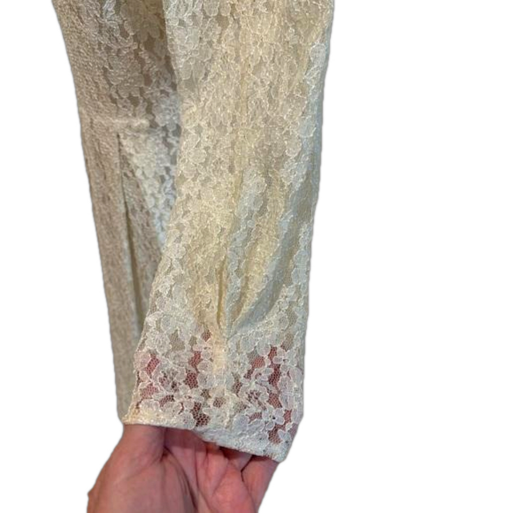 80s FLORAL LACE TUNIC DRESS COQUETTE GIRL EMPIRE BODICE W PLEATED SKIRT 10 - Picture 7 of 11